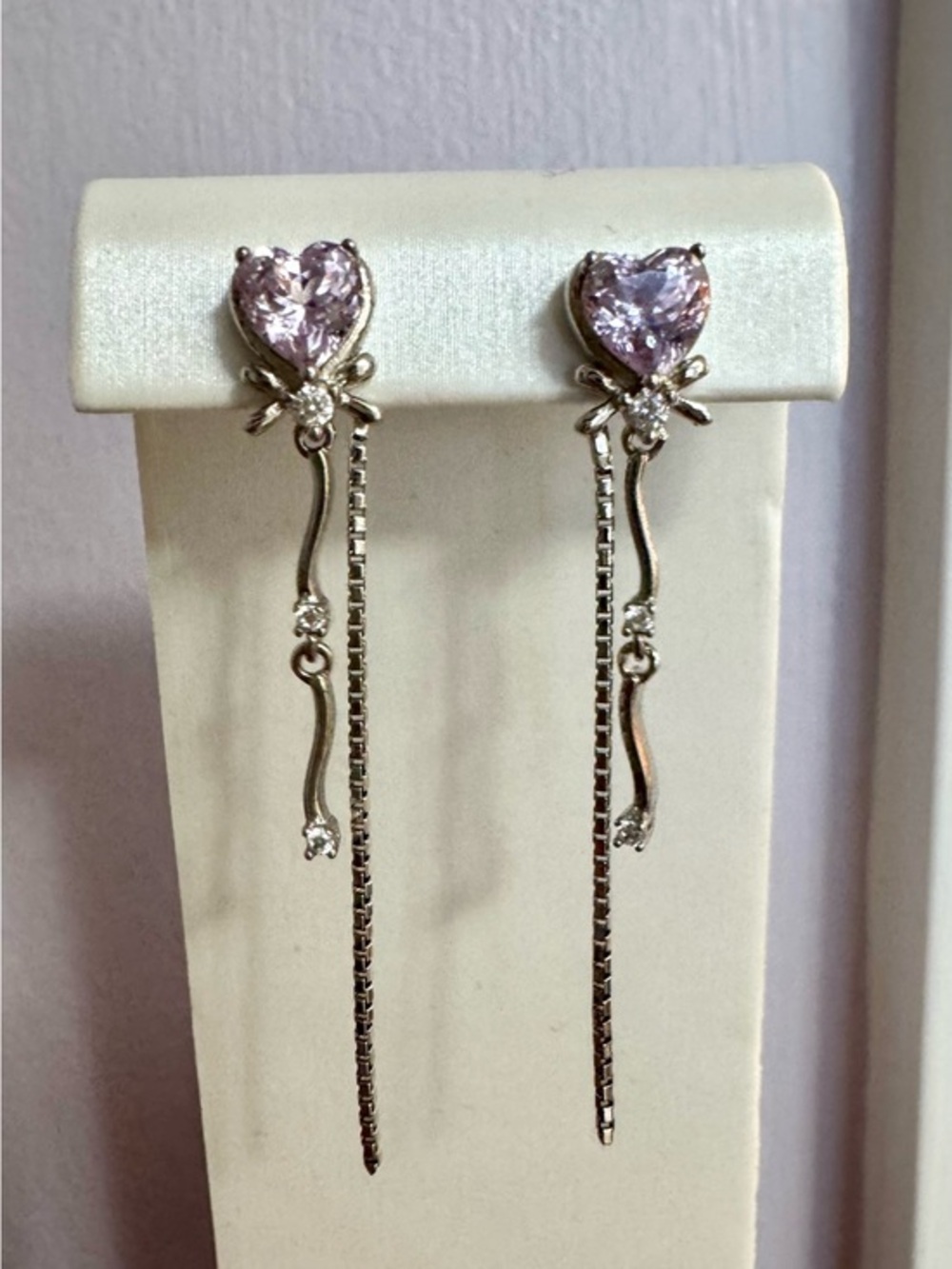 S925 purple lavender heart earrings dangle chain lab gem lab crystal